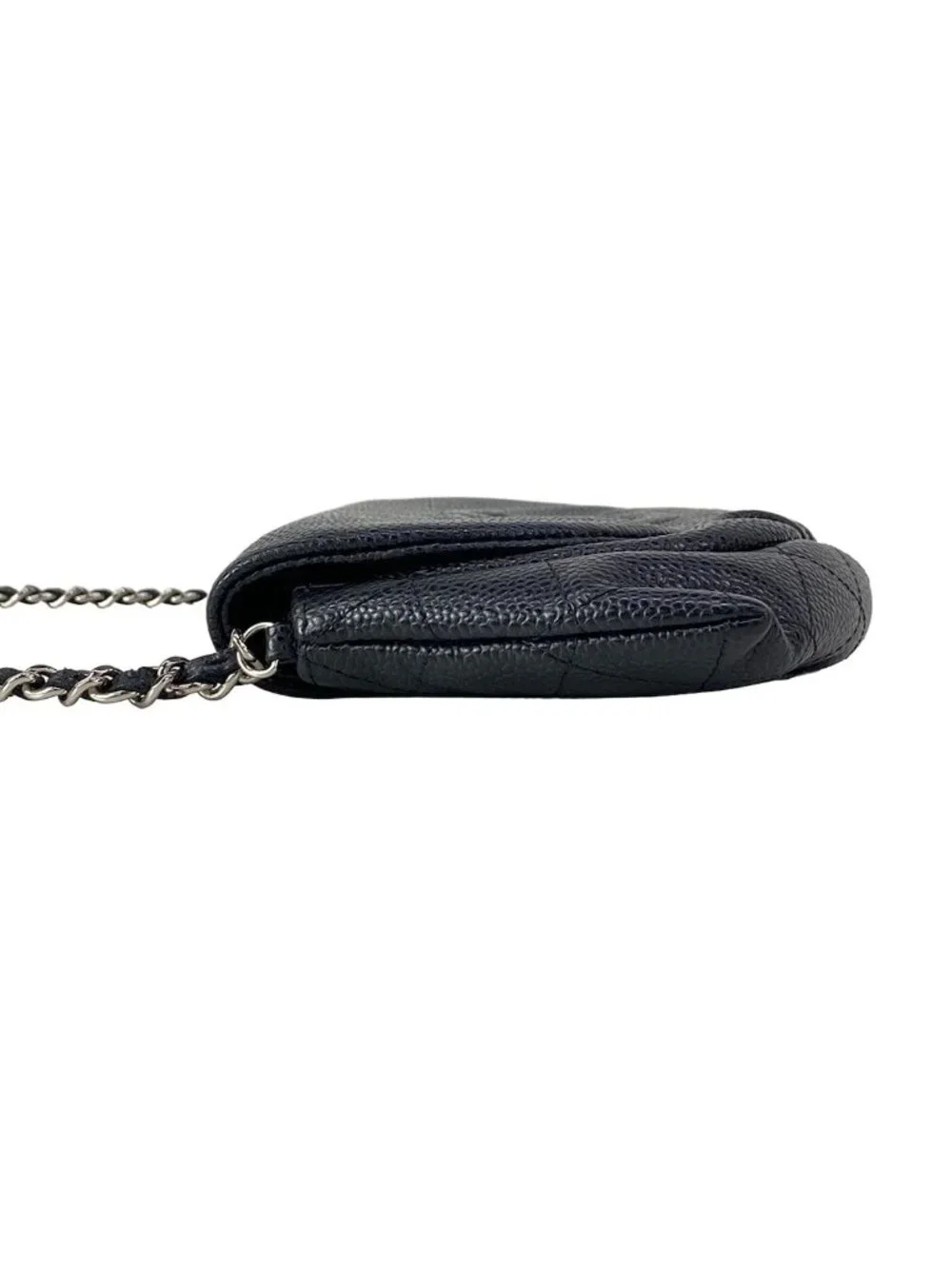 Chanel Wallet Half Moon Black Chain Shoulder Silver CC Logo